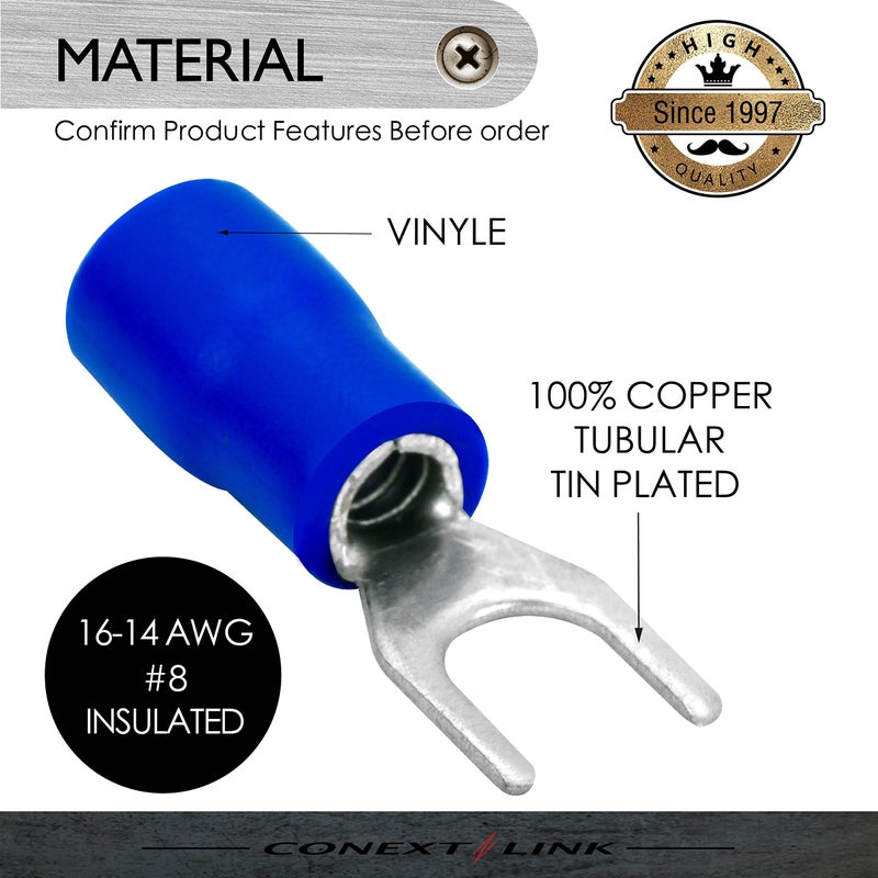 Conext Link Stv-8B100 Vinyl Spade Terminal 100 Pack (#8 Stud, Blue 16-14 Gauge) - Image 2